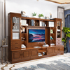 中式实木电视背景柜，组合墙柜多功能客厅整体墙，酒柜一体收纳储物柜