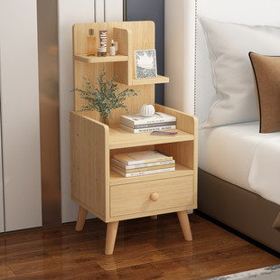 床头柜置物架简约现代卧室多功能小型收纳储物柜，简易木质床边柜子
