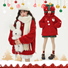 新年礼物森女部落原创氛围，感红色绒衫卫衣，连帽可拆两穿外套显白