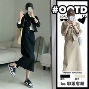 休闲时尚高级感套装，女早秋季复古工装，短外套牛仔半身裙两件套气质