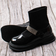 秋冬女童时装单靴227003套脚中筒平底英伦风时尚欧美橡胶