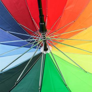 16骨直杆彩虹伞 10把装 创意长柄自动雨伞加粗杆家用伞