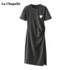 拉夏贝尔/La Chapelle夏季亮片爱心褶皱连衣裙女小众收腰裙子