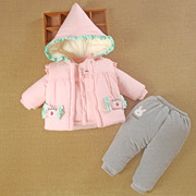 0一1岁女宝宝秋冬装分体款，外套棉服袄三件套装，女婴儿衣服冬季加厚