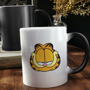 加菲猫动漫周边二次元卡通，咖啡水杯陶瓷马克杯变色杯定制