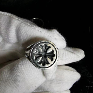 克罗伈复古个性十字架男女，朋克风罗马戒指925银饰品做旧嘻哈指环