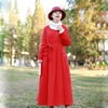 纯棉红色加绒高腰腰带冬季连衣裙，女民族风，文艺宽松加厚打底长裙