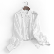 X013纯色薄款宽松蝙蝠型长袖短款外穿防晒上衣夏季百搭女衬衫
