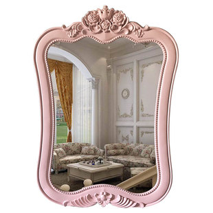 欧式田园儿童房镜子公主粉色化妆镜，卫浴镜洗手间台盆镜浴室壁挂镜
