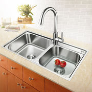 厨房304不锈钢水槽双槽套餐，一体成型加厚拉丝，洗菜盆洗碗池304-不