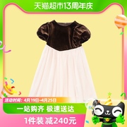 巴拉巴拉女小童连衣裙，儿童裙子秋装，精致优雅法式绒面泡泡袖两件套