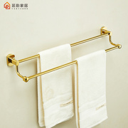 全铜金色双杆毛巾架浴室洗手间极简风浴巾杆卫生间上下单杆免打孔