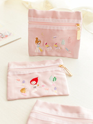 日系 粉色刺绣三只猫咪 公主迷你 拉链 化妆包小号收纳袋 卫生包