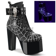 美国Pleaser/Demonia14cm刺绣蜘蛛网装饰踝靴粗跟欧美漆皮靴