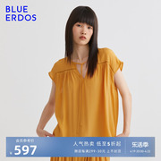 BLUE ERDOS春夏女装桑蚕丝混纺舒适通勤系带设计多巴胺T恤