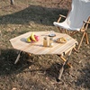 露营户外八角蛋卷桌松木实木便携式野营实木烧烤折叠桌子椅子套装