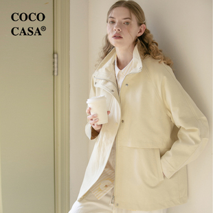 cococasa设计感欧洲站工装白色，风衣女短款2024春新卡其棉欧货外套