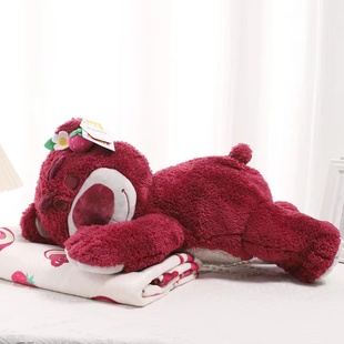 正版迪士尼毛绒玩具趴趴草莓熊毛毯抱枕儿童宝宝公仔玩偶空调被