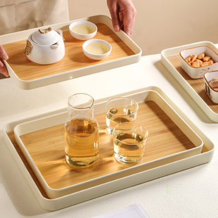 舍里日式竹木托盘长方形茶盘家用放茶杯盘子高级感水杯子收纳餐盘