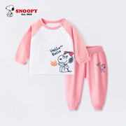 史努比儿童套装秋季粉色童装，纯棉长袖t恤女童，卫裤宝宝时髦两件套