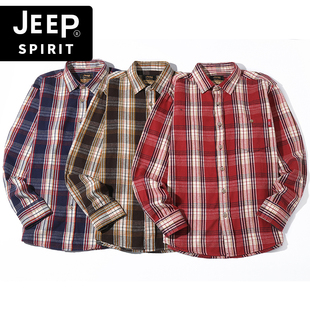 jeep吉普2022男士纯棉，格子衬衫长袖宽松全棉，休闲大码衬衣上衣