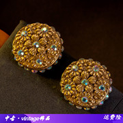 中古饰品高级感vintage欧美圆形花朵复古宫廷风甜美气质耳钉全新