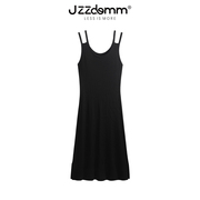 JZZDEMM双肩带加长裙子法式时尚气质针织连衣裙女纯色简约阔摆裙