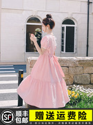 粉色连衣裙女夏季小个子法式复古小众泡泡袖温柔风甜美惊艳茶歇裙