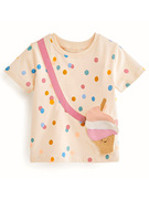 女童波点短袖t恤宝宝圆领，上衣儿童纯棉，夏装中小童半袖体恤衫挎包