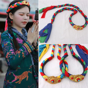 藏族头饰女藏式藏式首饰压发辫子西藏女士，编假头发民族发箍仿金