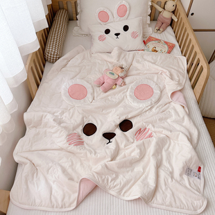 粉色兔子儿童超柔软纯棉，针织夏凉被宝宝，幼儿园午睡全棉空调小被子