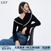 LILY温柔荷叶花边v领修身针织开衫女优雅设计感针织衫