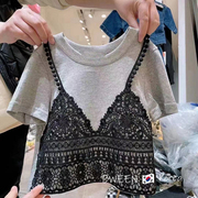 韩国童装女童短袖T恤2024夏装洋气时髦钩花宽松儿童纯棉上衣