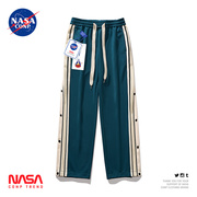 NASA联名撞色条纹排扣裤子男直筒卫裤冬季加绒潮牌宽松休闲运动裤