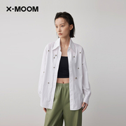 商场同款x--moom2024春季白色设计感金属铆钉长袖衬衫女