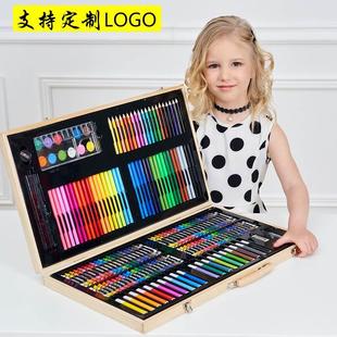 儿童画画工具套装绘画画笔，水彩笔套装，木盒画笔礼盒36色画具可定制
