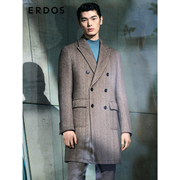 ERDOS 男装绒毛混纺大衣中长款双排扣外套商务条纹复古挺括质感
