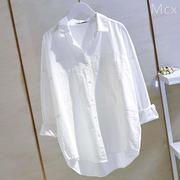 衬衫女2023秋冬款宽松设计感小众白色衬衣女休闲复古长袖棉双口袋