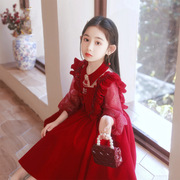 黑沐马高定儿童礼服公主裙，女童长袖蓬蓬红色，花童婚礼小女孩礼服