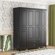 美式实木衣柜黑色复古法式现代简约四门衣柜，收纳储物柜卧室大容量