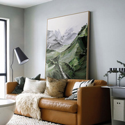 高档轻奢客厅沙发背景墙装饰绿色大幅挂画现代简约竖版落地壁画风