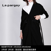 Lapargay纳帕佳2024女式黑色中长款针织外套长袖开衫休闲上衣