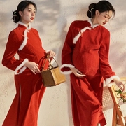 中式孕妇旗袍礼服摄影服装复古民国风孕妈咪艺术照写真连衣裙