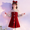 童装女童连衣裙春装新年装2021洋气，冬时髦儿童，红色裙子公主裙