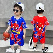 童装男童夏季套装2024蜘蛛侠短袖薄款儿童夏装，中小童洋气两件套潮