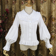 原创lolita洋装秋冬雪纺复古长袖，娃娃领衬衫，灯笼袖打底衫内搭
