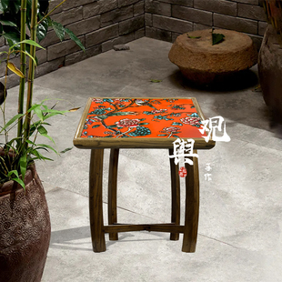 新报喜鸟-新中式老榆木创意浮雕客厅卧室，庭院折叠方形茶几