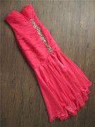 0115a粉红色鱼尾裙抹胸雪纺，手工钉珠外贸，长款晚礼服裙宴会年会