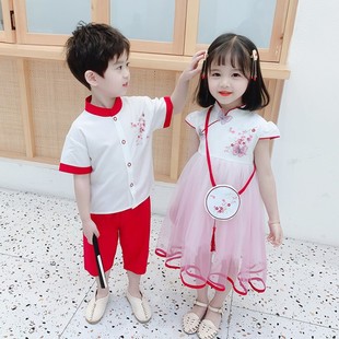 男童中国风汉服唐装女孩夏装，六一节演出服表演服兄妹装姐弟装套装