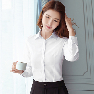 方领白衬衫女韩版长袖大码修身长袖工作服衣服衬衣，宽松职业正装春